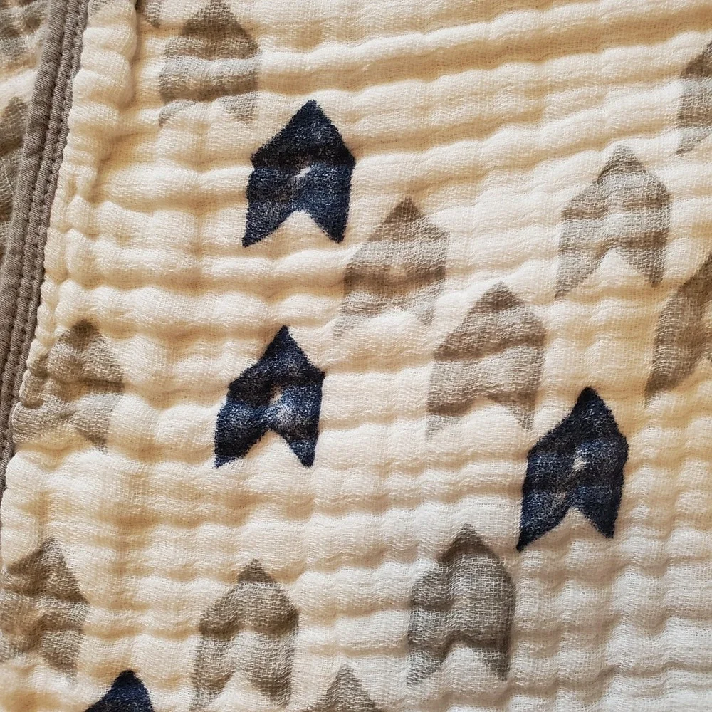 Aden Anais Muslin Dream Thick Quilted Grey Blue Chevron Reversible‎ Baby Blanket